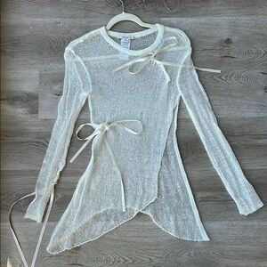 Kimchi Blue Cream Perla Asymmetrical Ribbon Knit Top